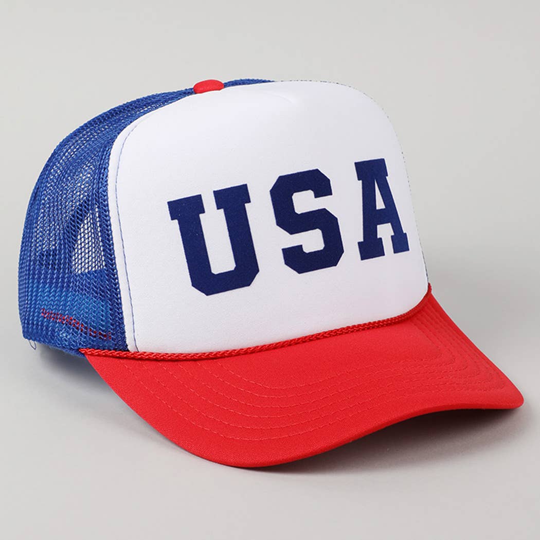 Fashion City - USA Letter Suede Like Logo Print Foam Trucker Hat