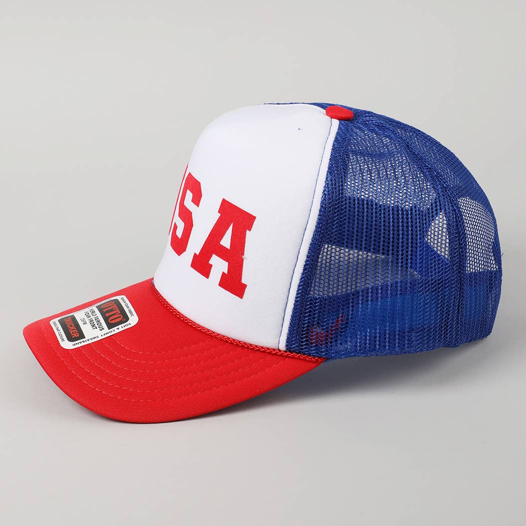 Fashion City - USA Letter Suede Like Logo Print Foam Trucker Hat