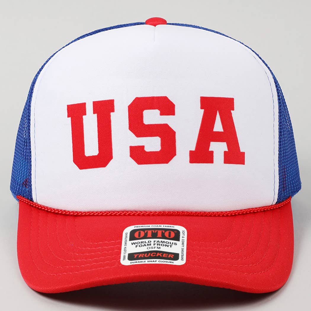 Fashion City - USA Letter Suede Like Logo Print Foam Trucker Hat