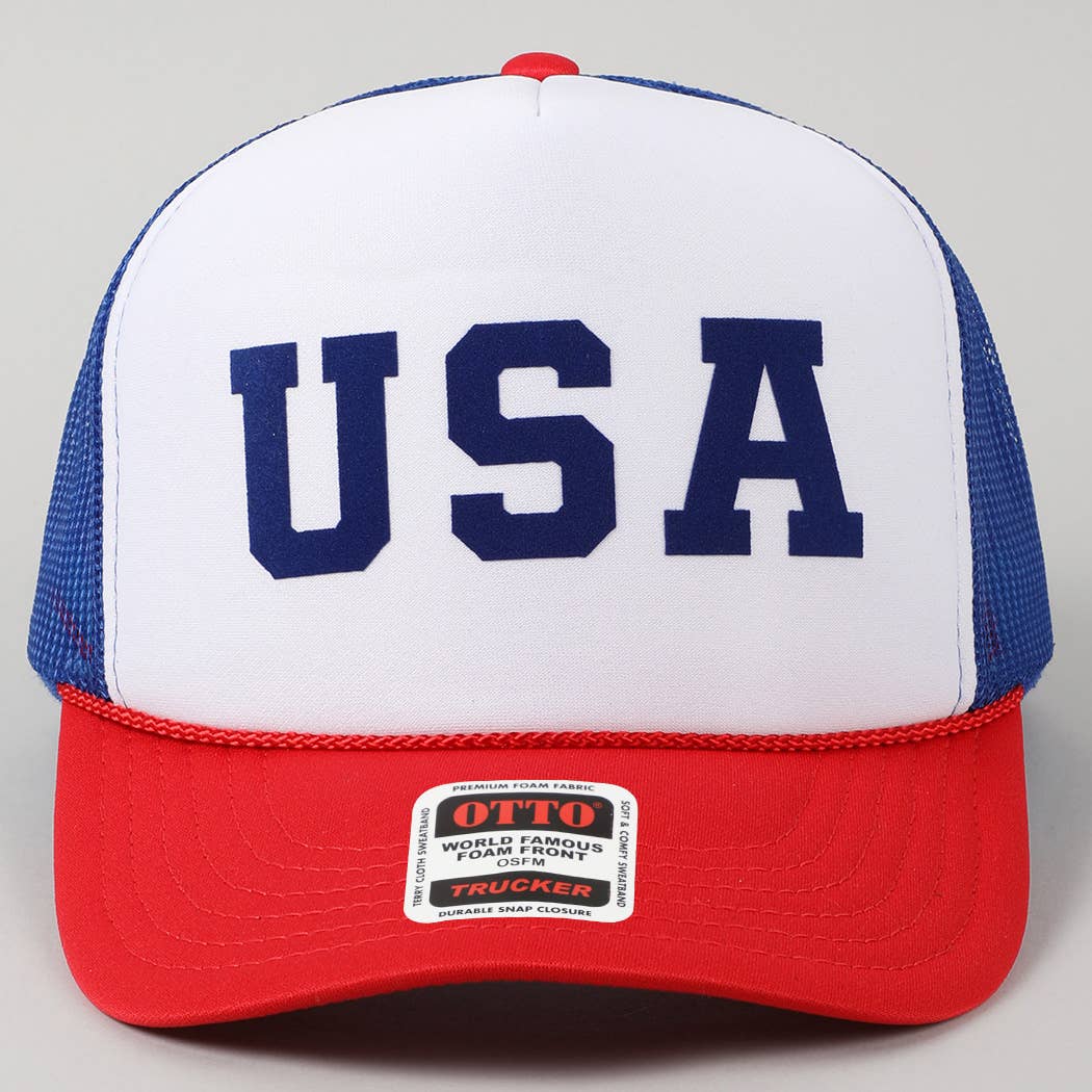 Fashion City - USA Letter Suede Like Logo Print Foam Trucker Hat