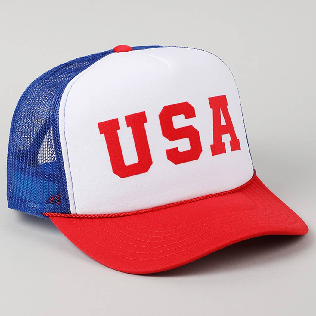 Fashion City - USA Letter Suede Like Logo Print Foam Trucker Hat