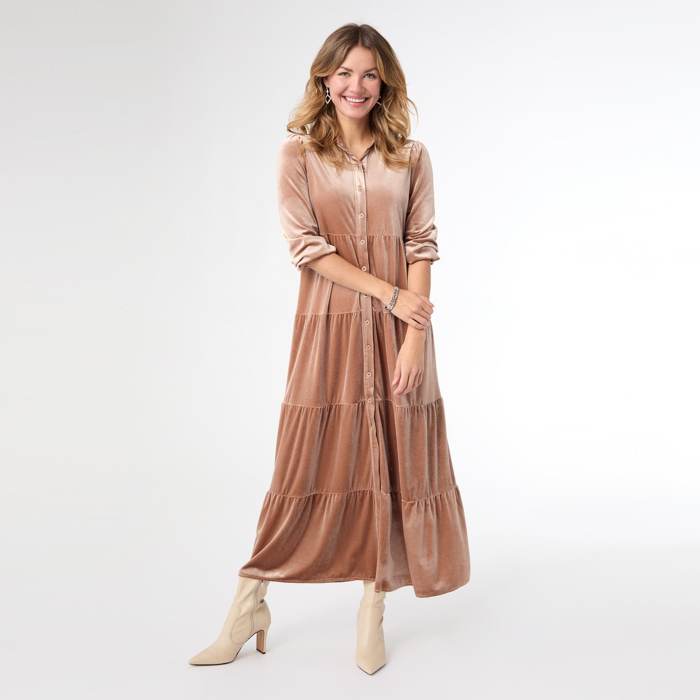 Romance Imagined Velour Dress - Apricot Buff S/M