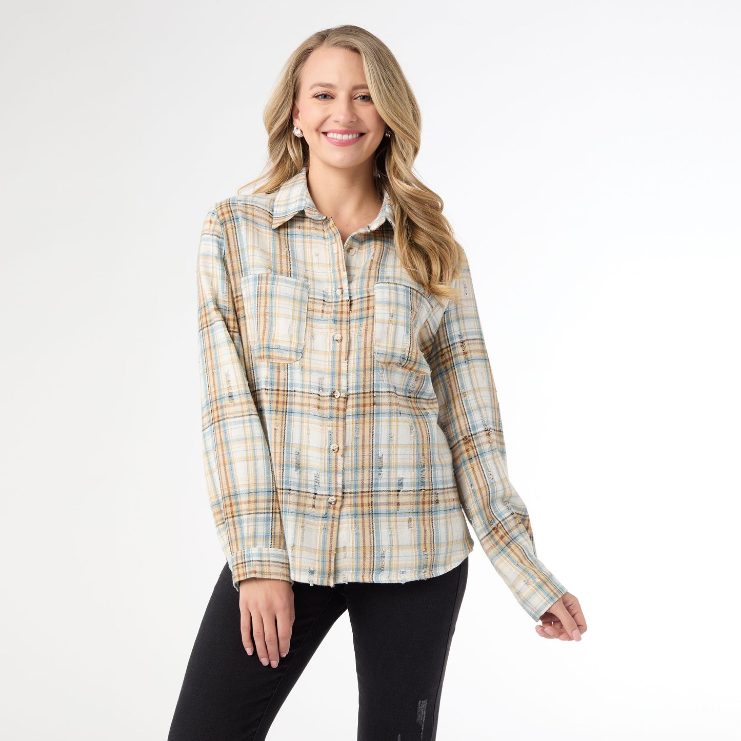 Becca Flannel Shirt with Distressing...