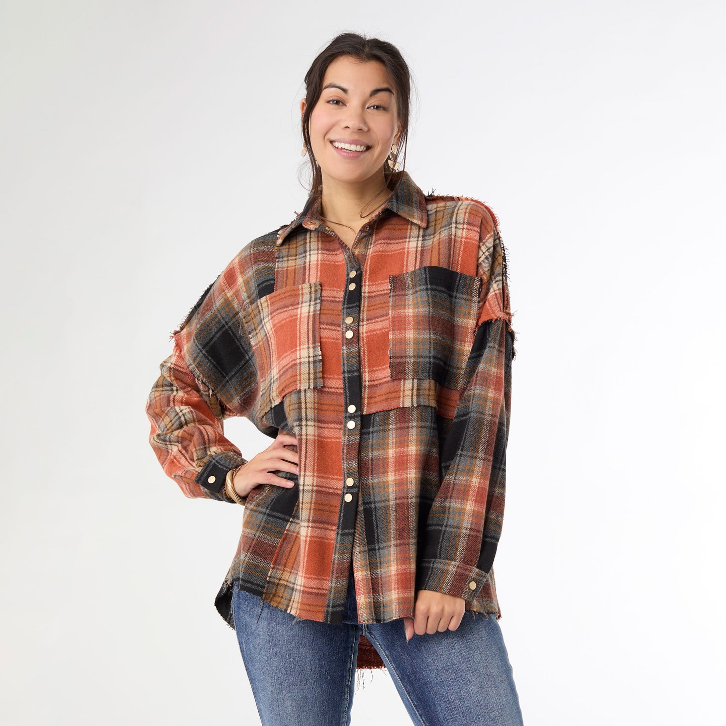 XXL - Lizzi Raw Trim Pieced Flannel Top...
