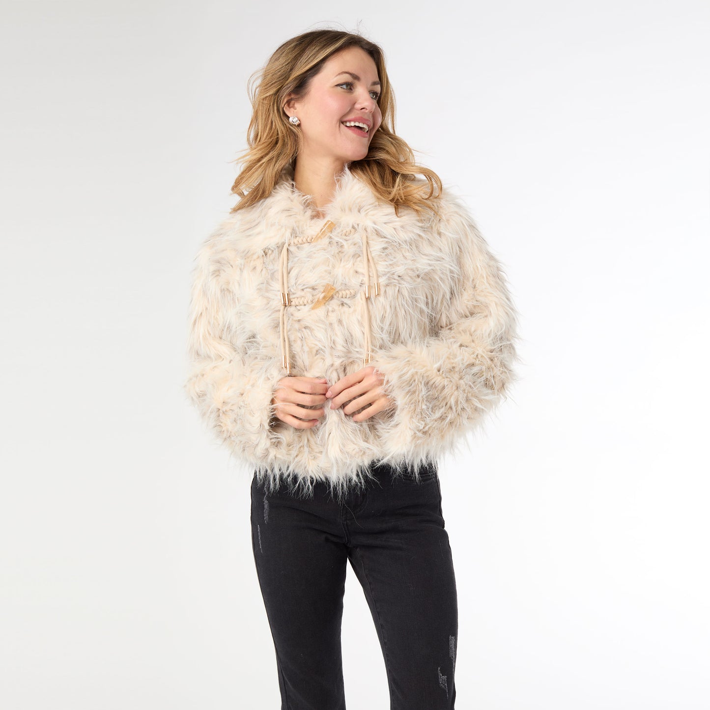 Gianna Hairy Faux Fur Jacket - Natural S/M