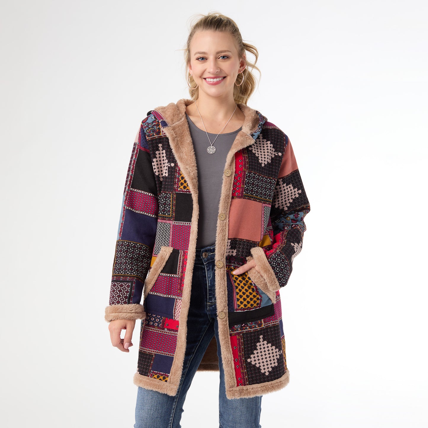 S/M - Adeline Shacket with Faux Fur Trim - Multi..