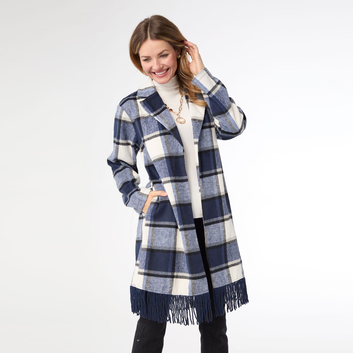 Devon Open Front Shacket - Navy/Cream/Black S/M