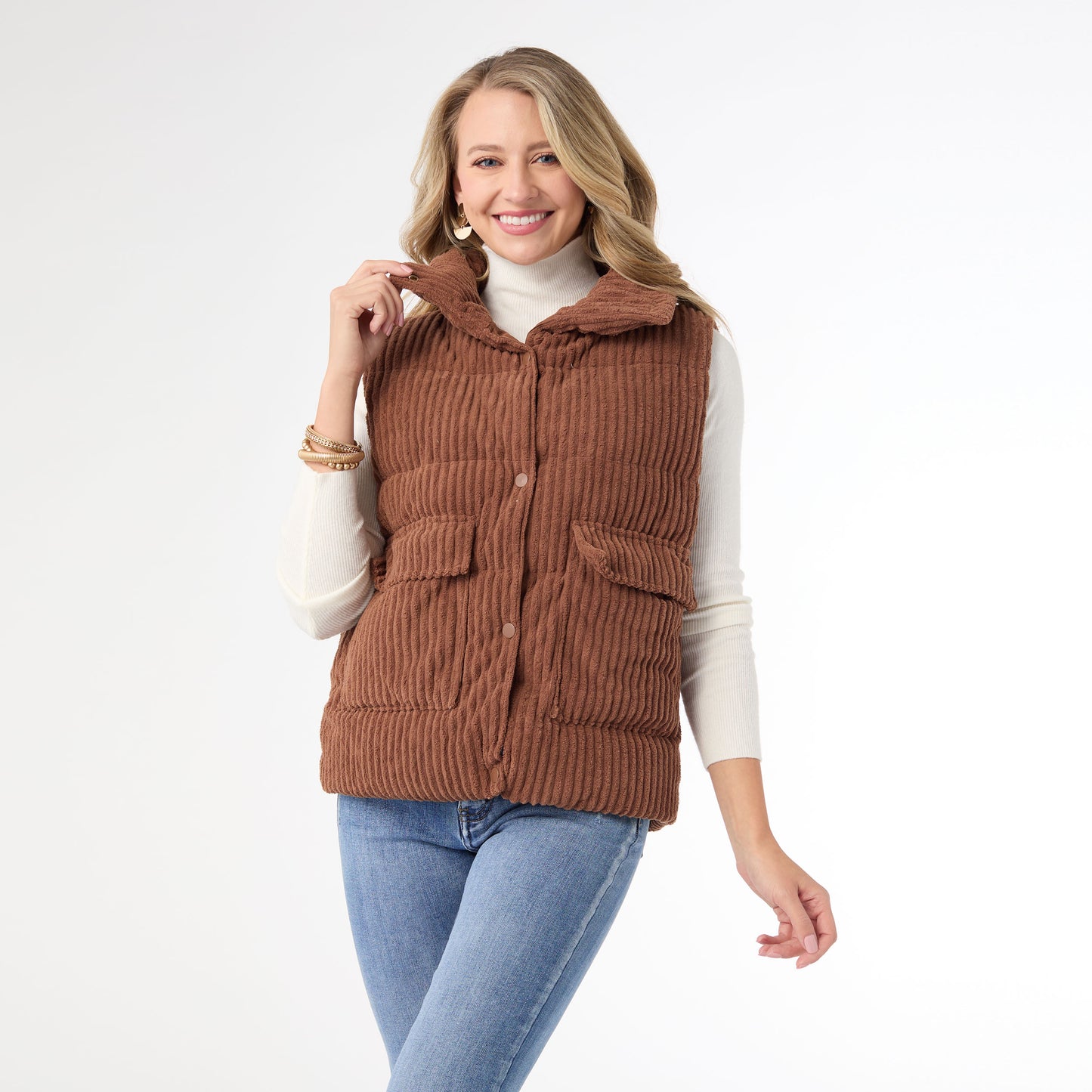 Nicky Corduroy Down Filled Vest - Brown S/M