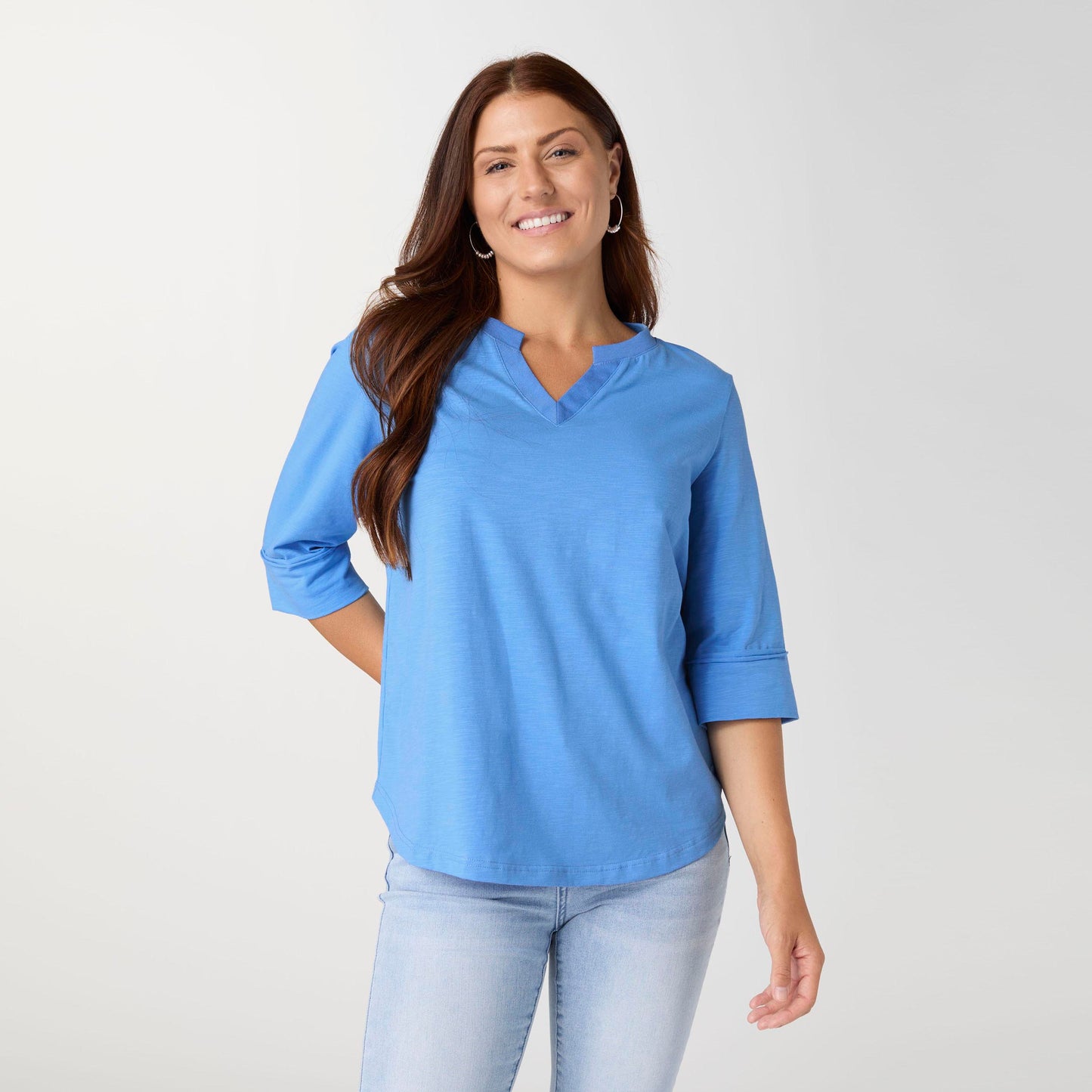 L/XL - Saylor Notch Neck Elbow Sleeve Top...