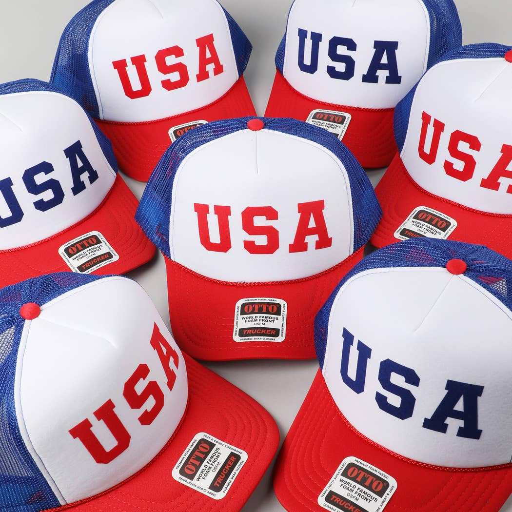 Fashion City - USA Letter Suede Like Logo Print Foam Trucker Hat