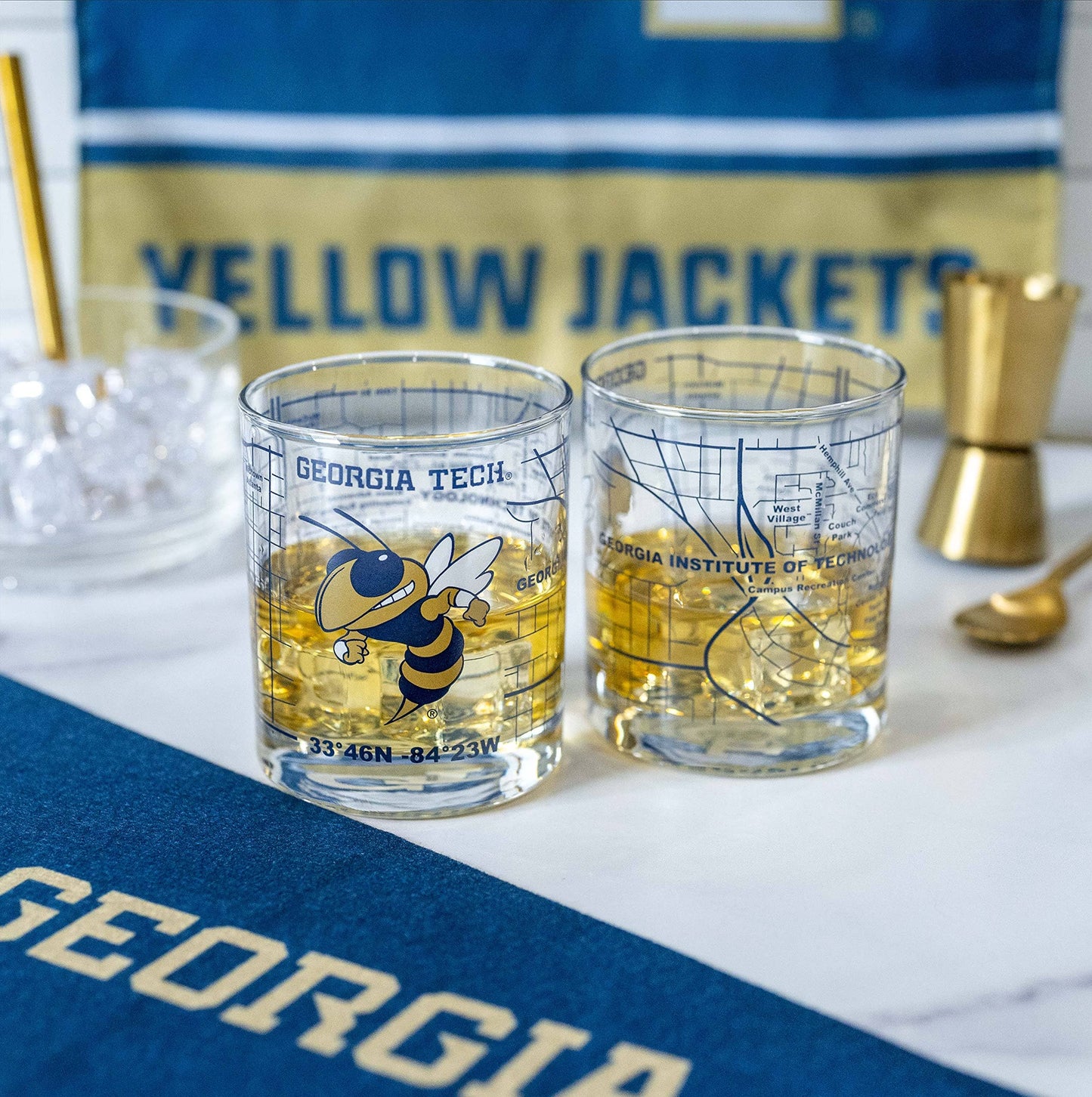 Greenline Goods - Georgia Tech Whiskey Glass Set (2 Low Ball Glasses)