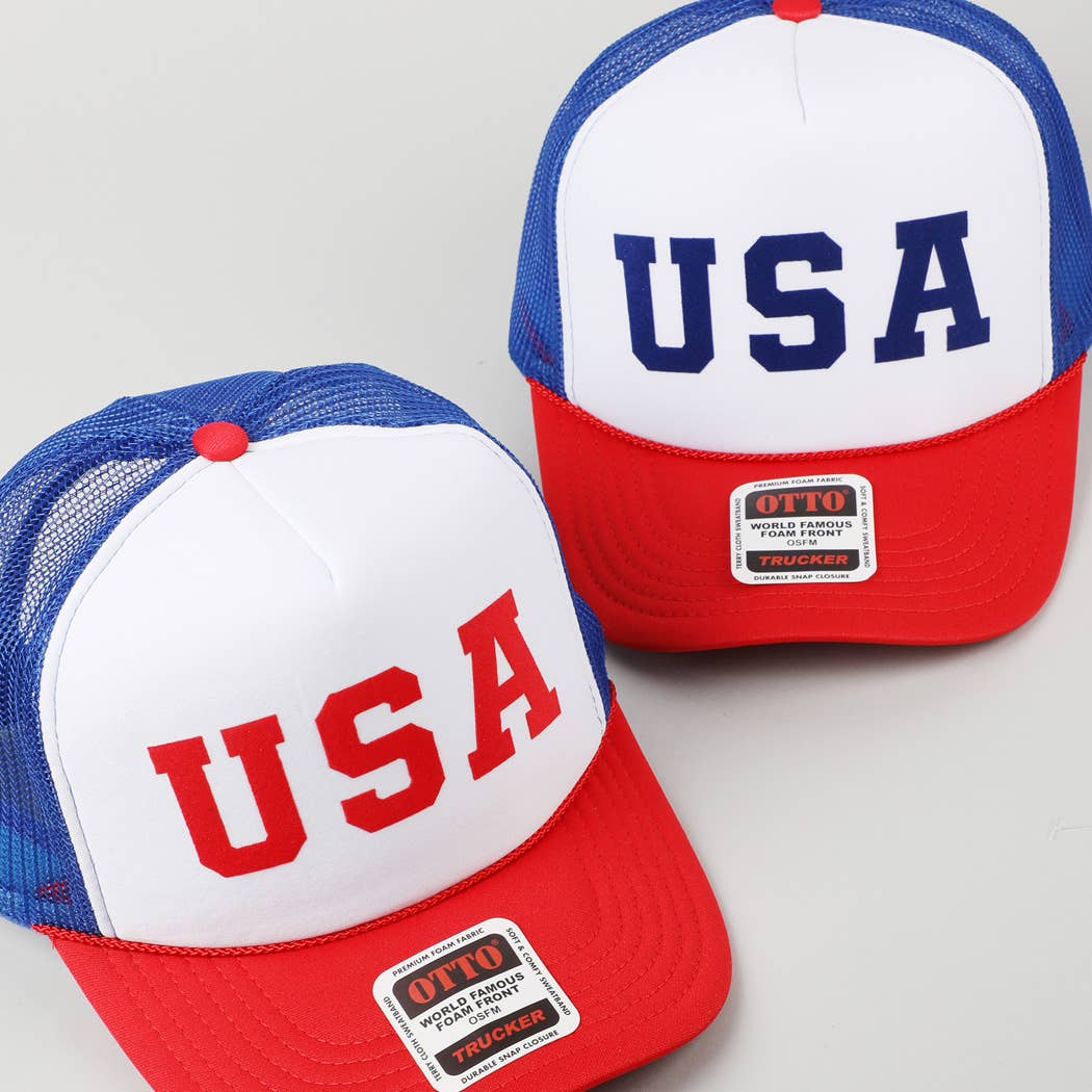 Fashion City - USA Letter Suede Like Logo Print Foam Trucker Hat