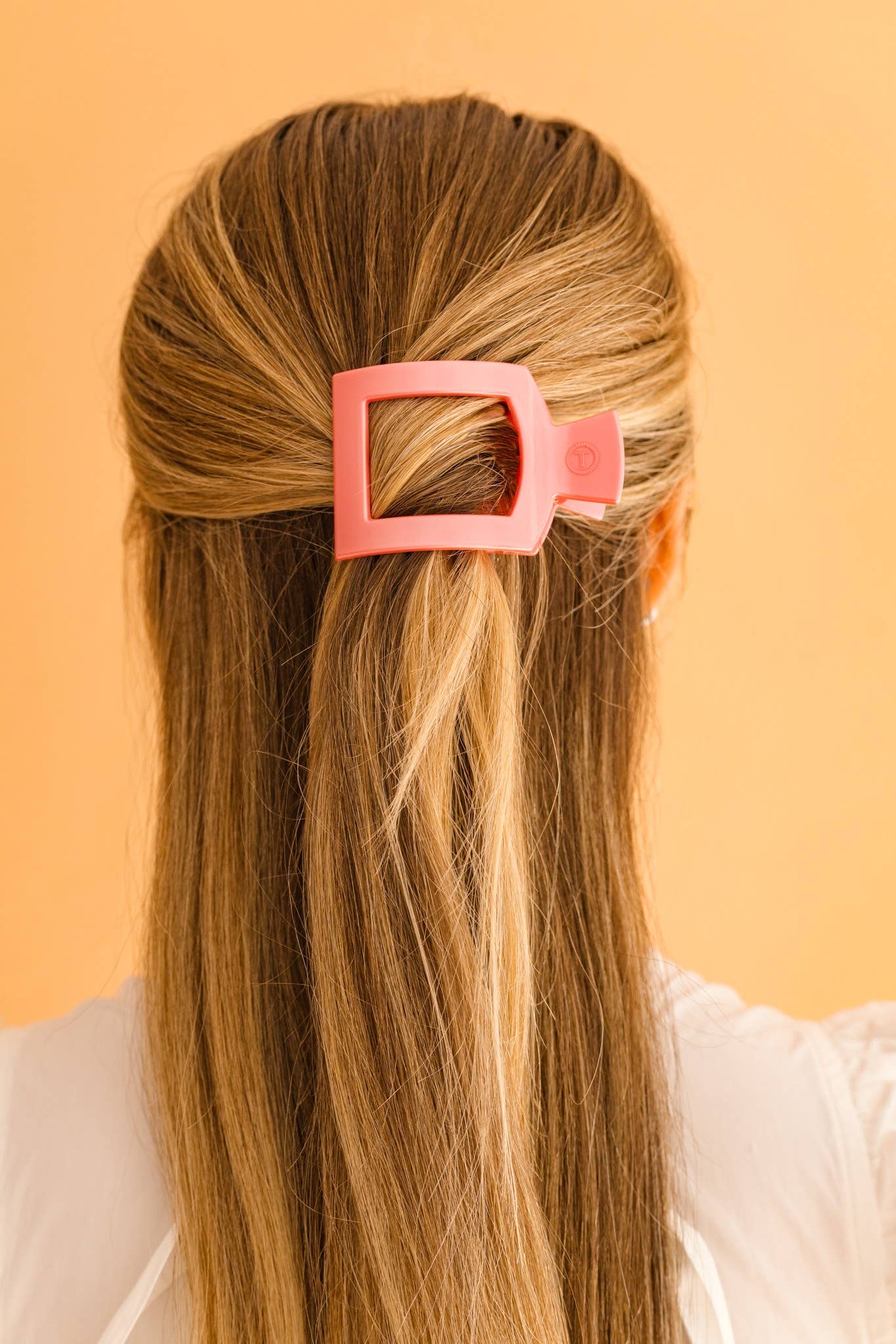 TELETIES - Square Flat Hair Clip | Small | Calming Coral
