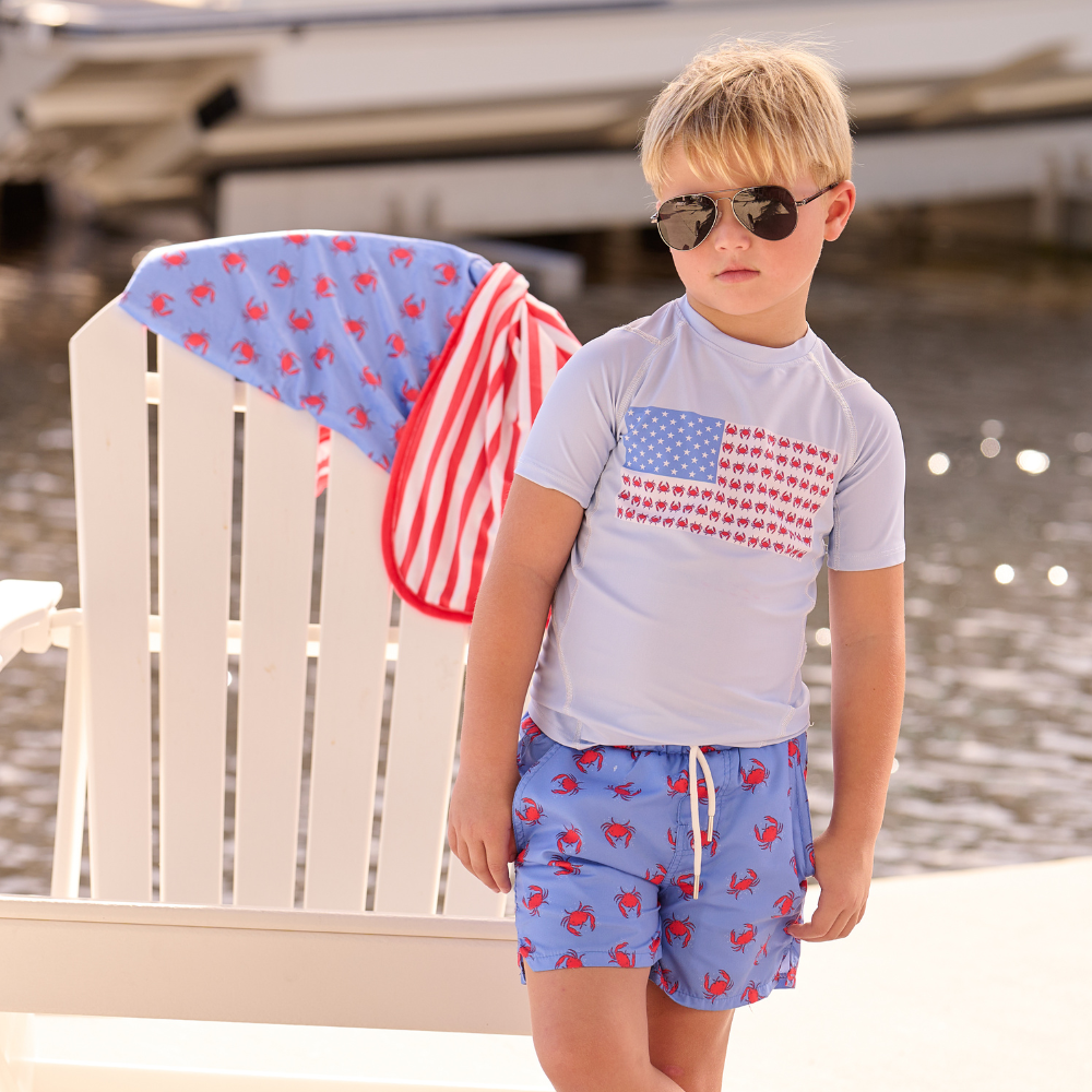 Sugar Bee Clothing - Kids Summer Swimwear - Rashguard - Coastal Crab