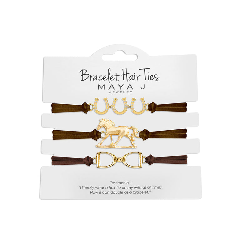 Maya J Western Hair Tie Brown Elastic, Yellow Horse