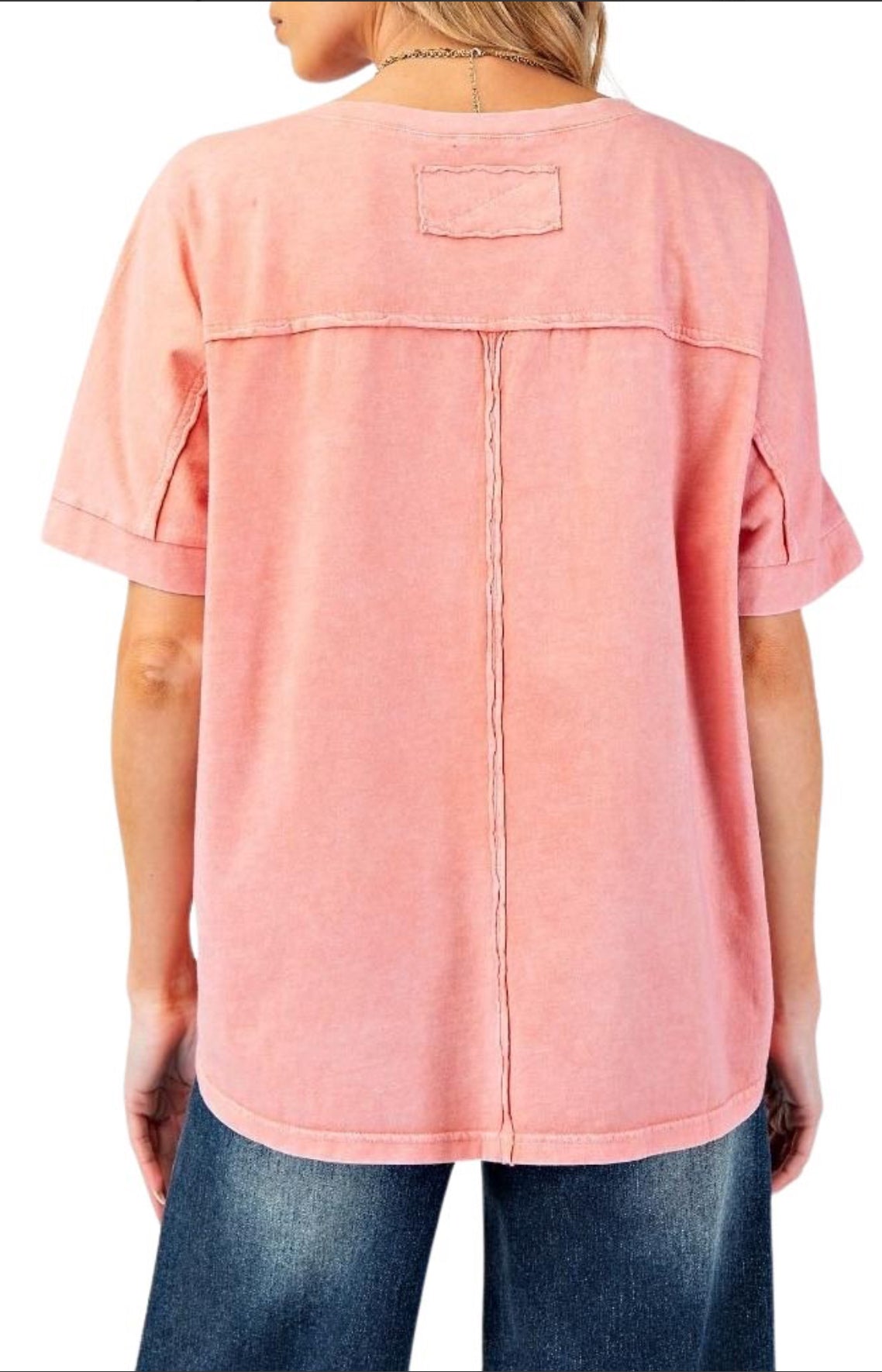 Easel Flower Embroidered Eyelet Washed Top