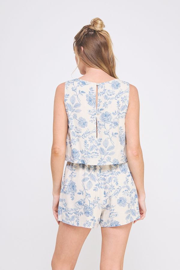 Allie Rose Linen Square Neck Sleeveless Romper