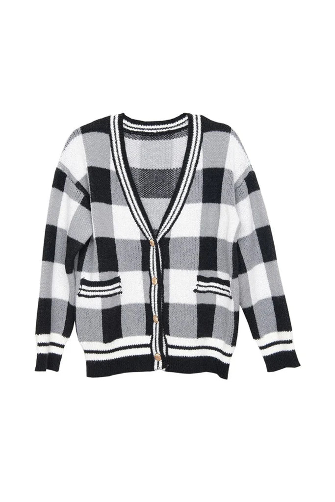 Katydid Plaid Gold Button Sweater Cardigan