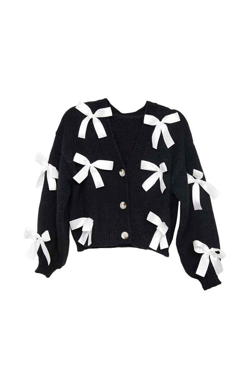 Katydid Satin Bow Knit Cardigan