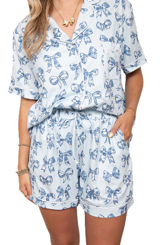 Katydid Blue Chinoserie Coquette Bows PJ Set