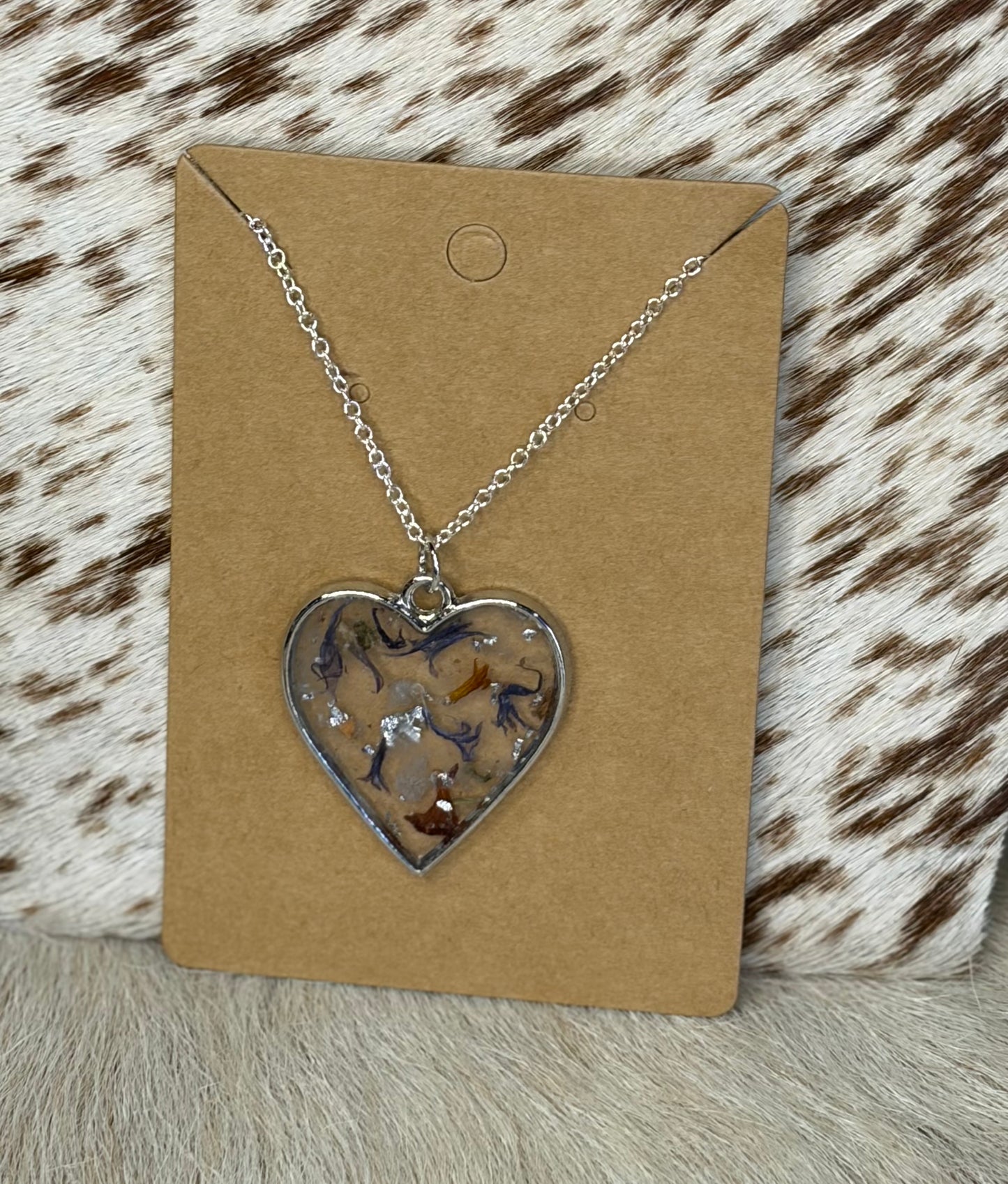 Silver Pressed Flower Pendant Necklace