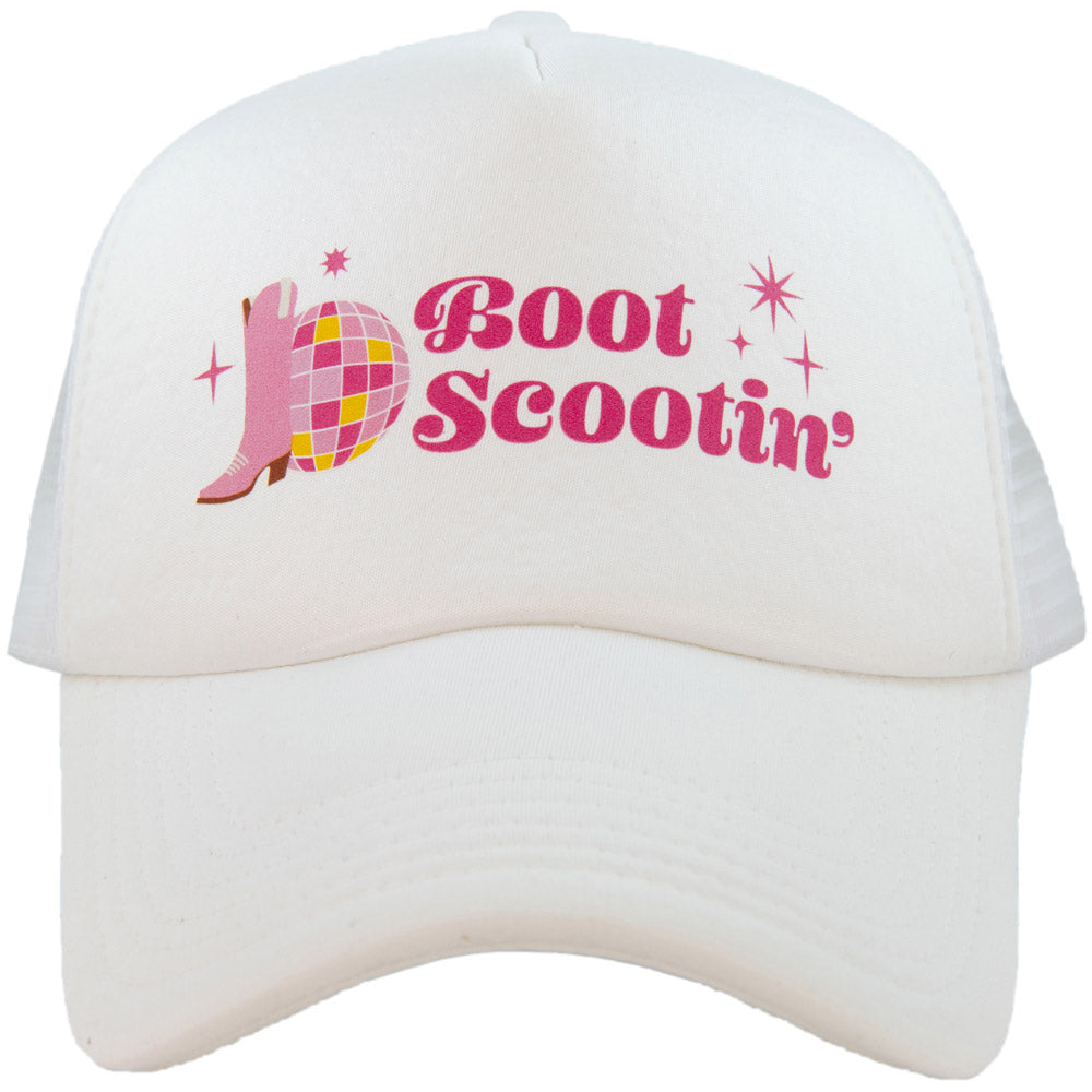 Boot Scootin' Western Foam Trucker Hat (All White)