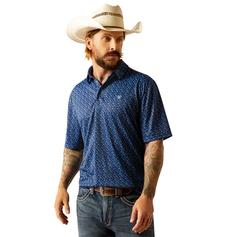 Ariat MNS All Over Print SS Blue Polo