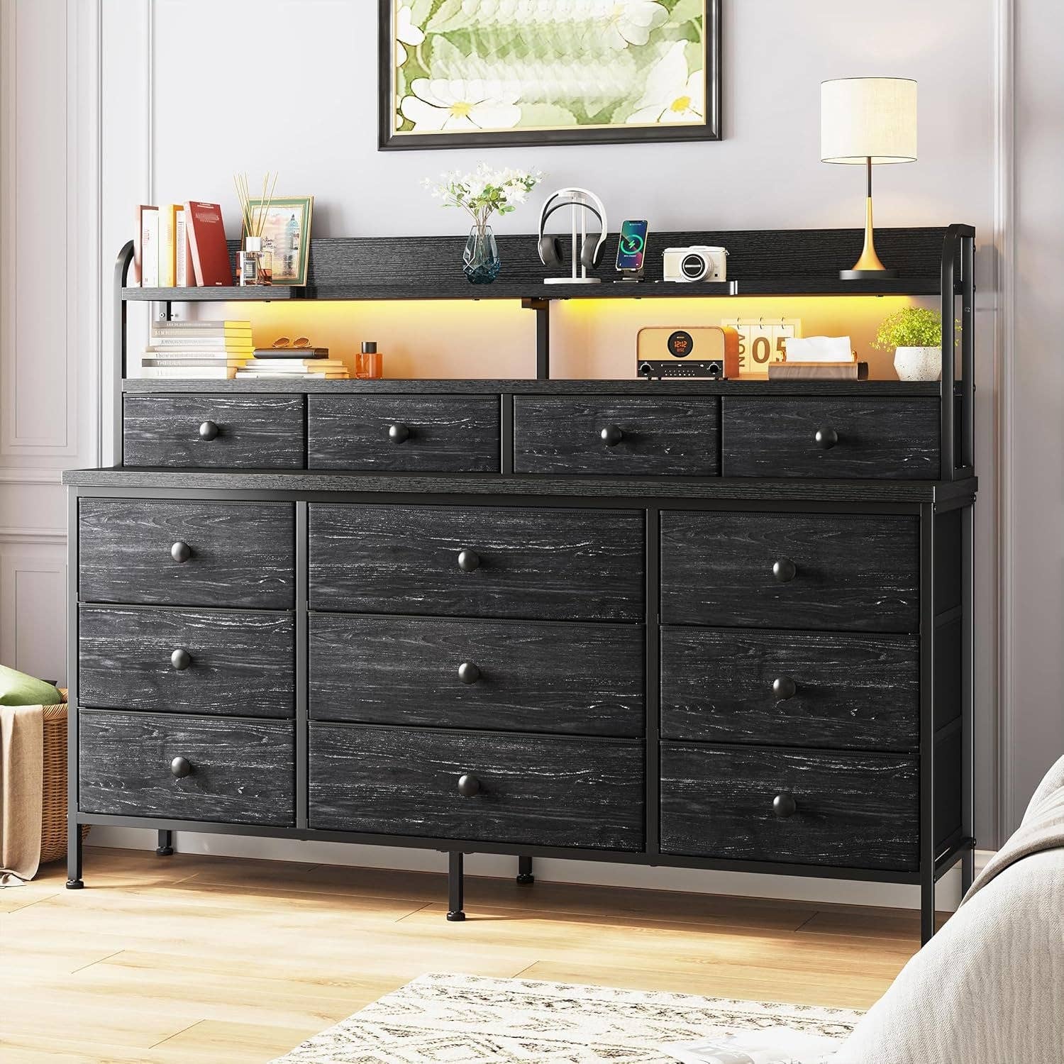 ShipItFurniture - 51.2" W Black Dresser with 13 Drawers and LED Lights Coram's Clothing and Boots ShipItFurniture - 51.2" W Black Dresser with 13 Drawers and LED Lights Coram's Clothing and Boots