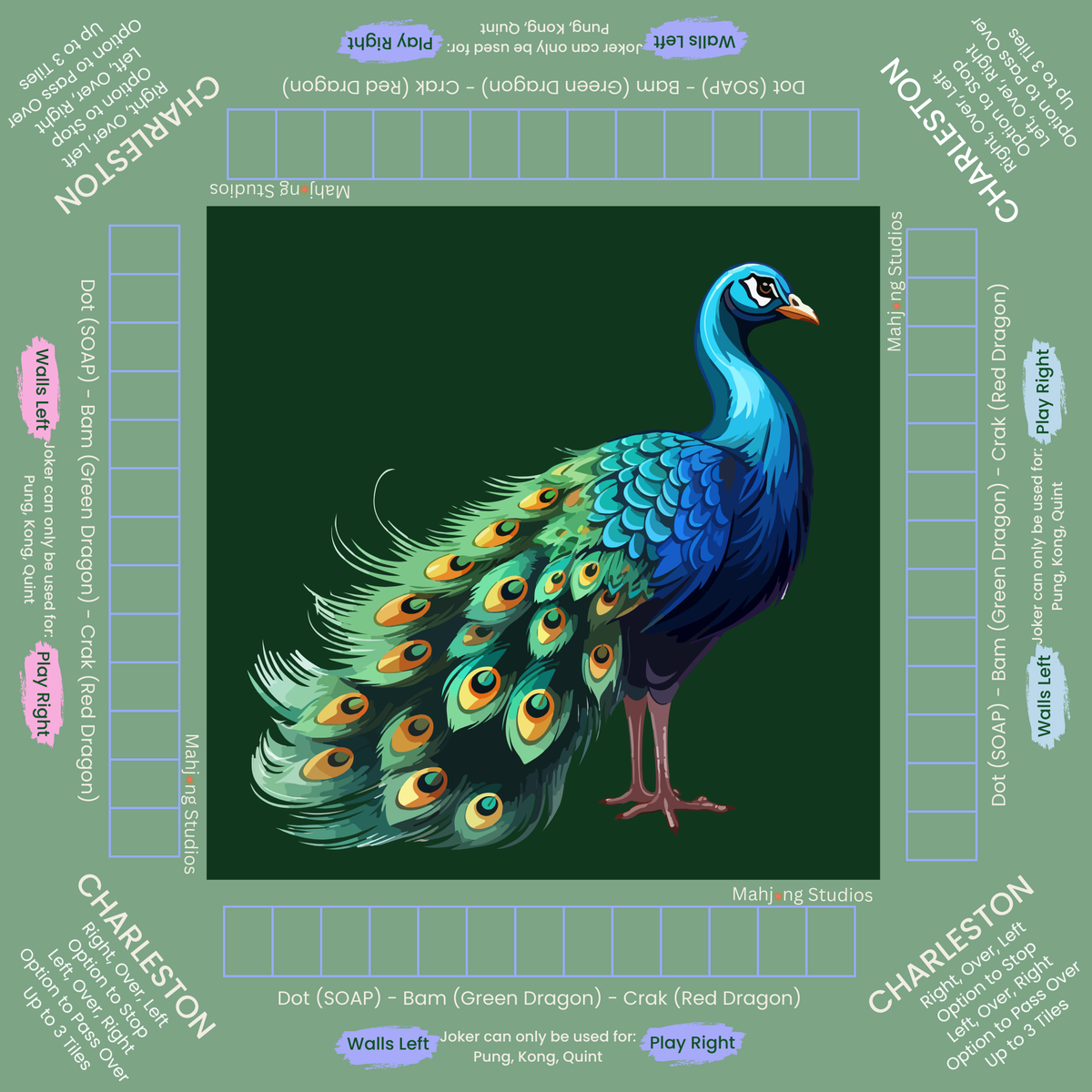 Mahjong Studios - Jade Peacock Mahjong Mat - ships rolled