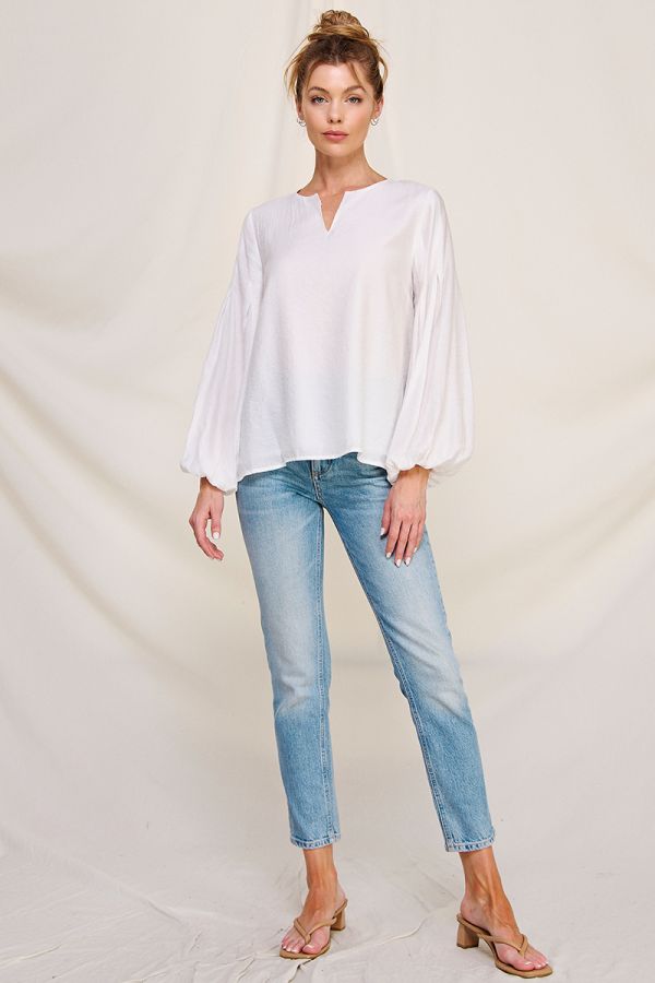 Allie Rose Pleated Sleeves Long Sleeve Blouse