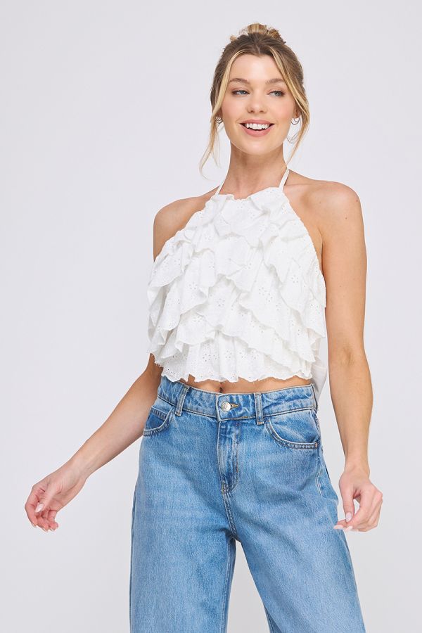 Allie Rose Mini Ruffles Halter with Tie Waist Back