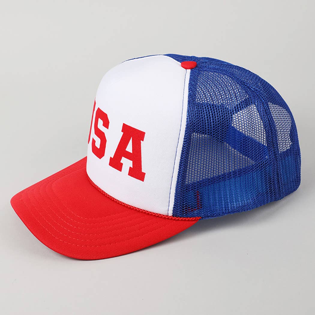 Fashion City - USA Letter Suede Like Logo Print Foam Trucker Hat