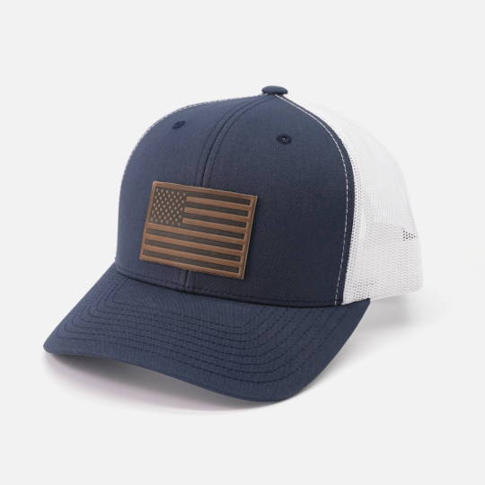 Range Leather Co. - American Flag Hat - Leather Patch Trucker Snapback