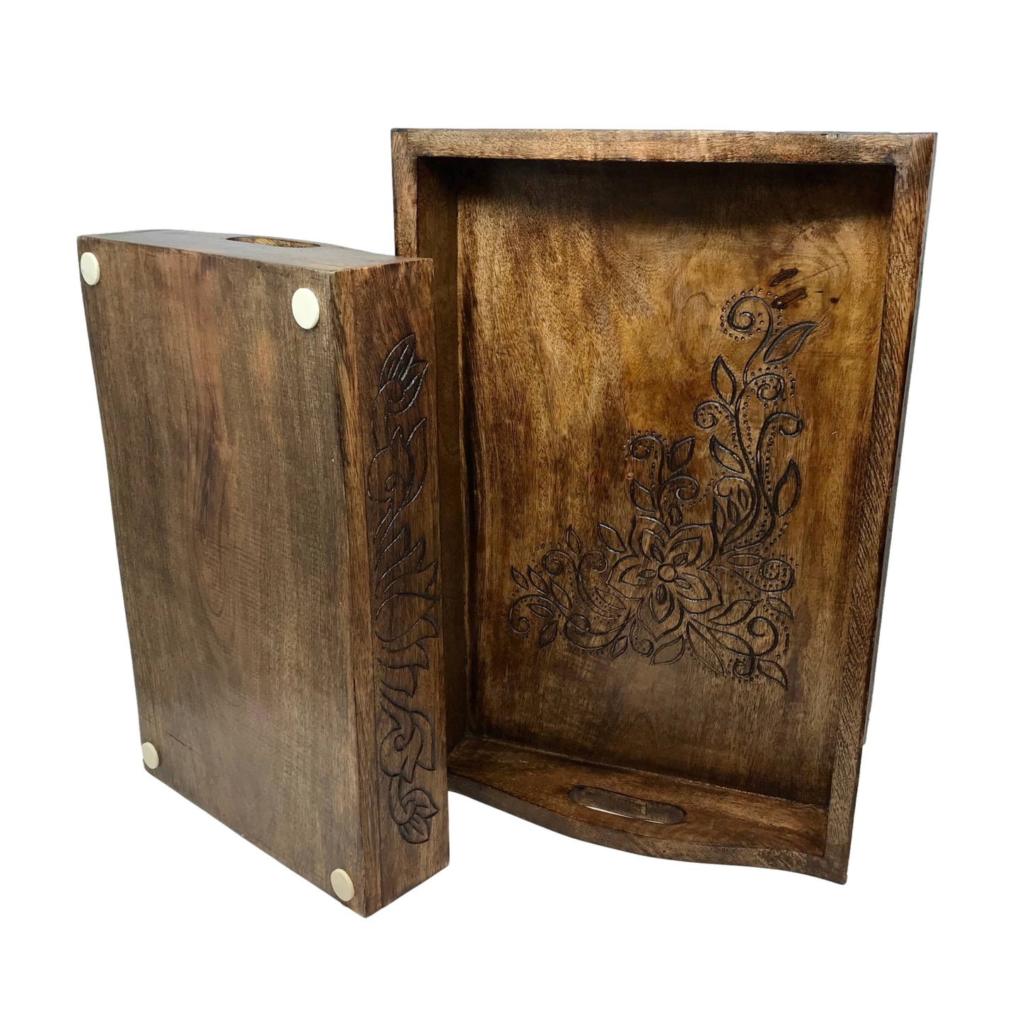 Wilco Home - Set of 2 Holiday Bouquet Hand-Carved Wood Serving Trays