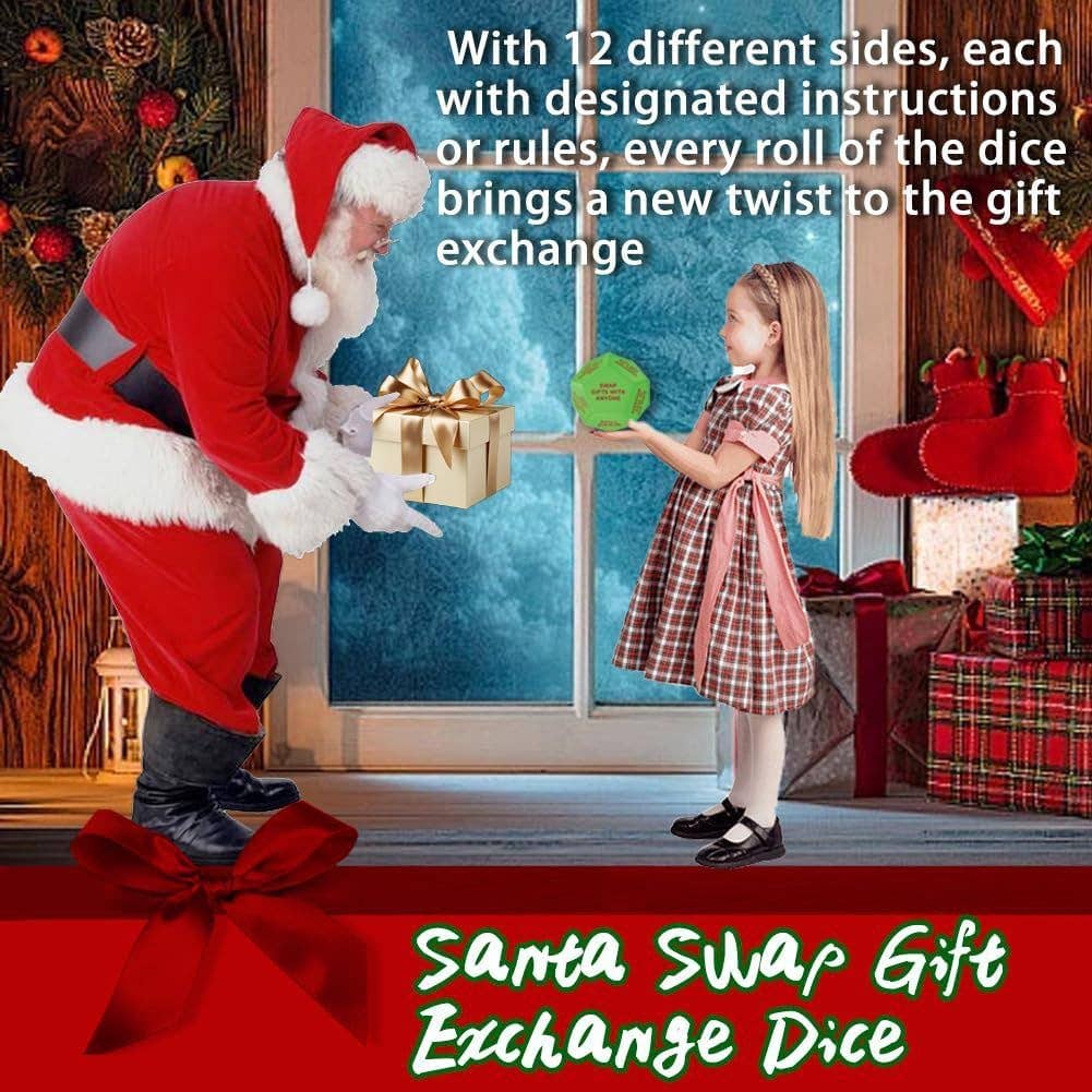 Cykapu - Santa Swap Gift Exchange Dice, 3*3in Exchange Gifts Family Game, Christmas Stockings Gift Exchange Dice Games