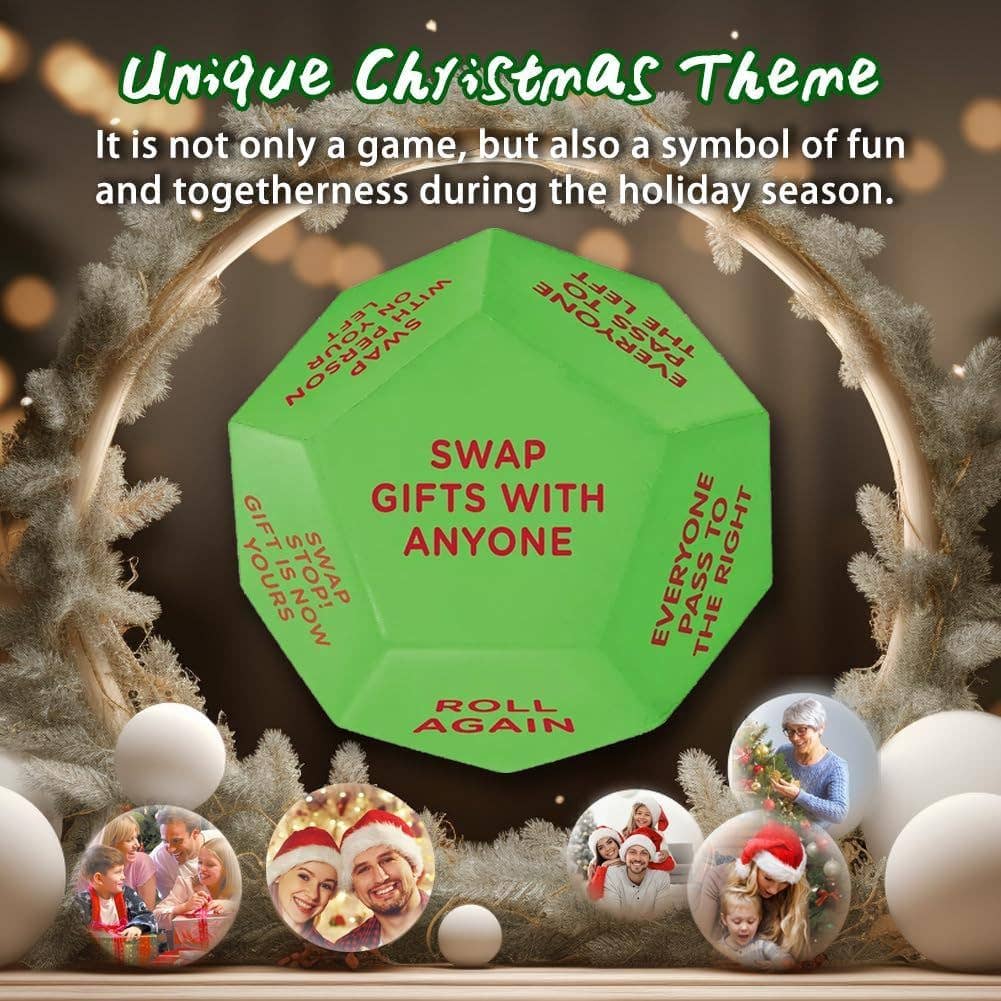 Cykapu - Santa Swap Gift Exchange Dice, 3*3in Exchange Gifts Family Game, Christmas Stockings Gift Exchange Dice Games