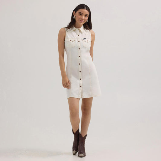 Wrangler Western Women's Sleeveless White Denim Snap Dress