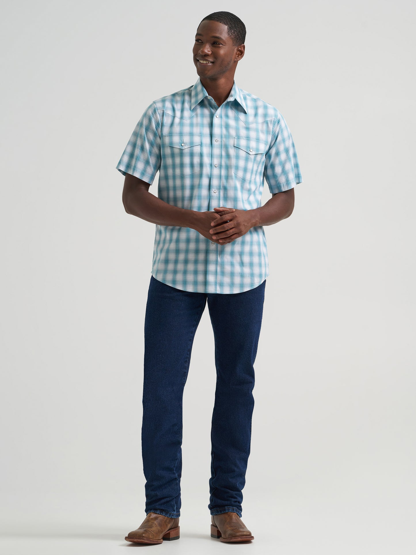 Wrangler Men’s Wrinkle Resist Western Snap Plaid Shirt