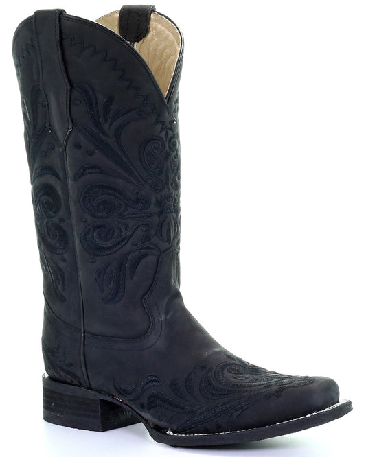 Circle G Women's Embroidery Black Square Toe Boots