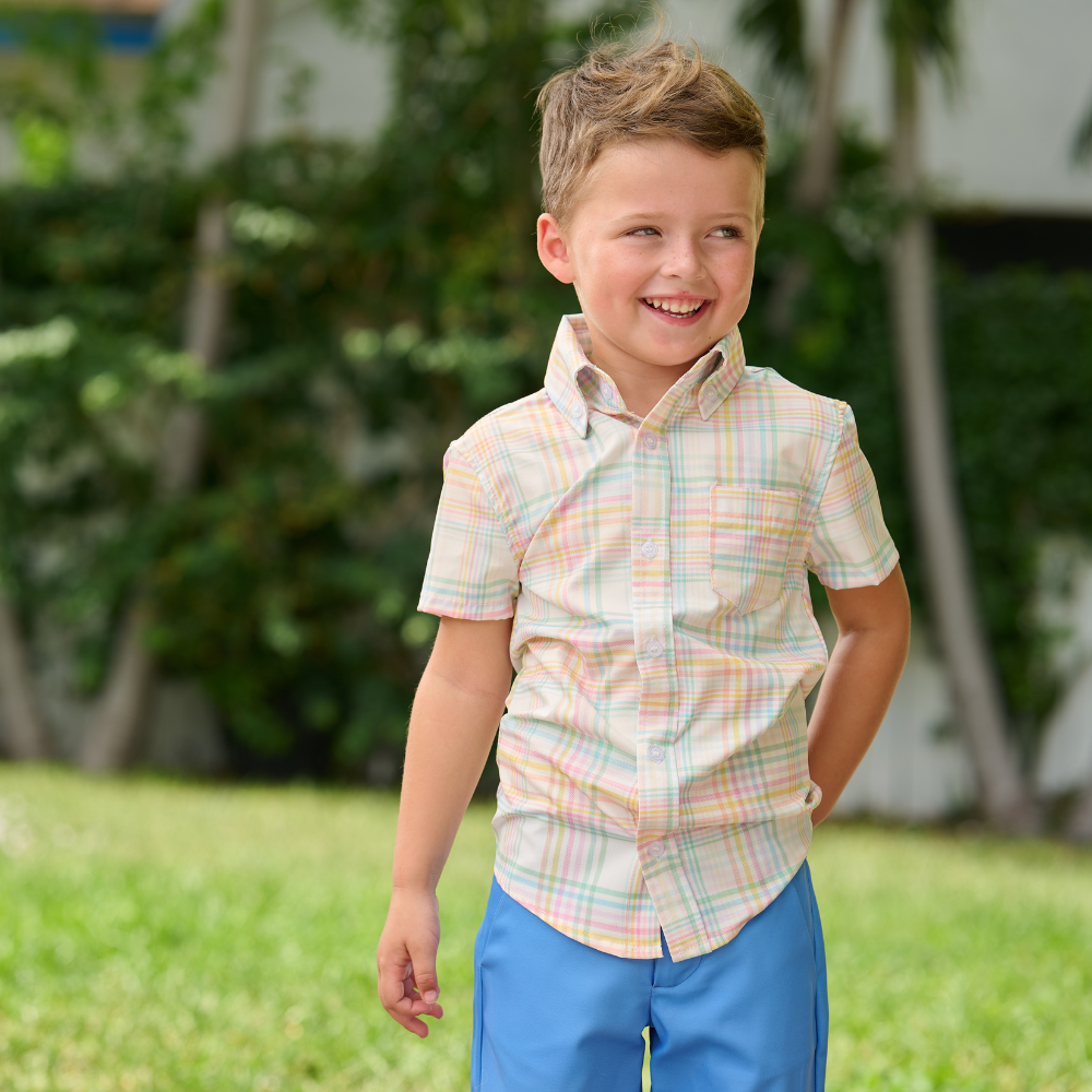 Sugar Bee Clothing - Boys Spring Short Sleeve Button Down - Henry Easter Plaid