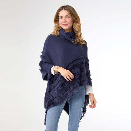Stephany Turtleneck Poncho - Navy