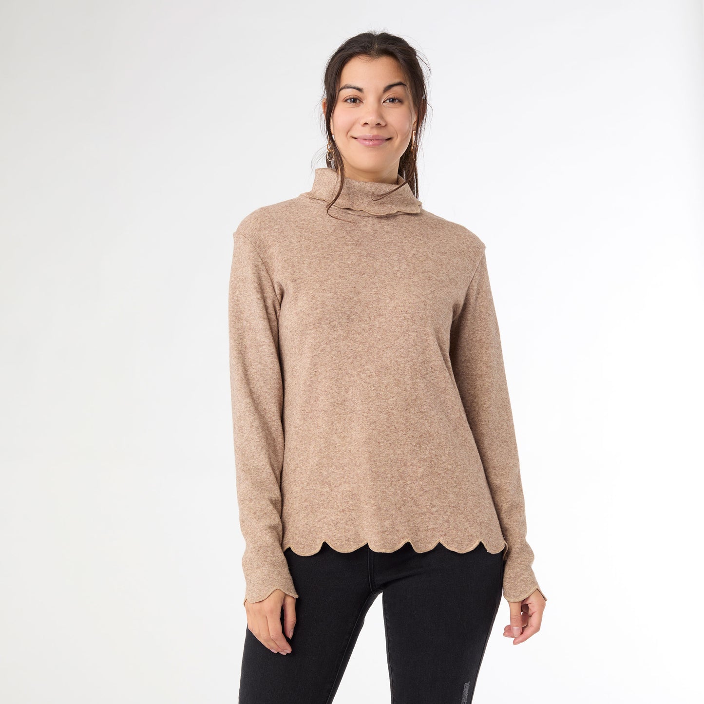 L/XL - Ariana Turtleneck Top with Scalloped...