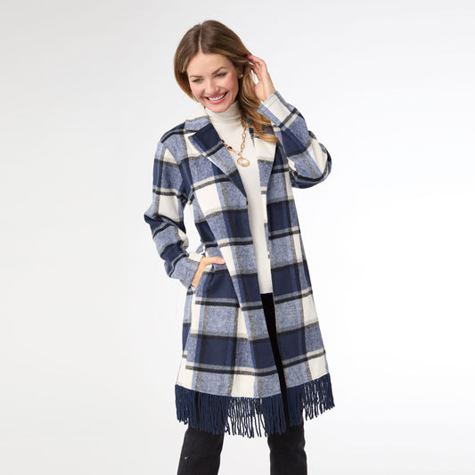 Devon Open Front Shacket - Navy/Cream/Black S/M