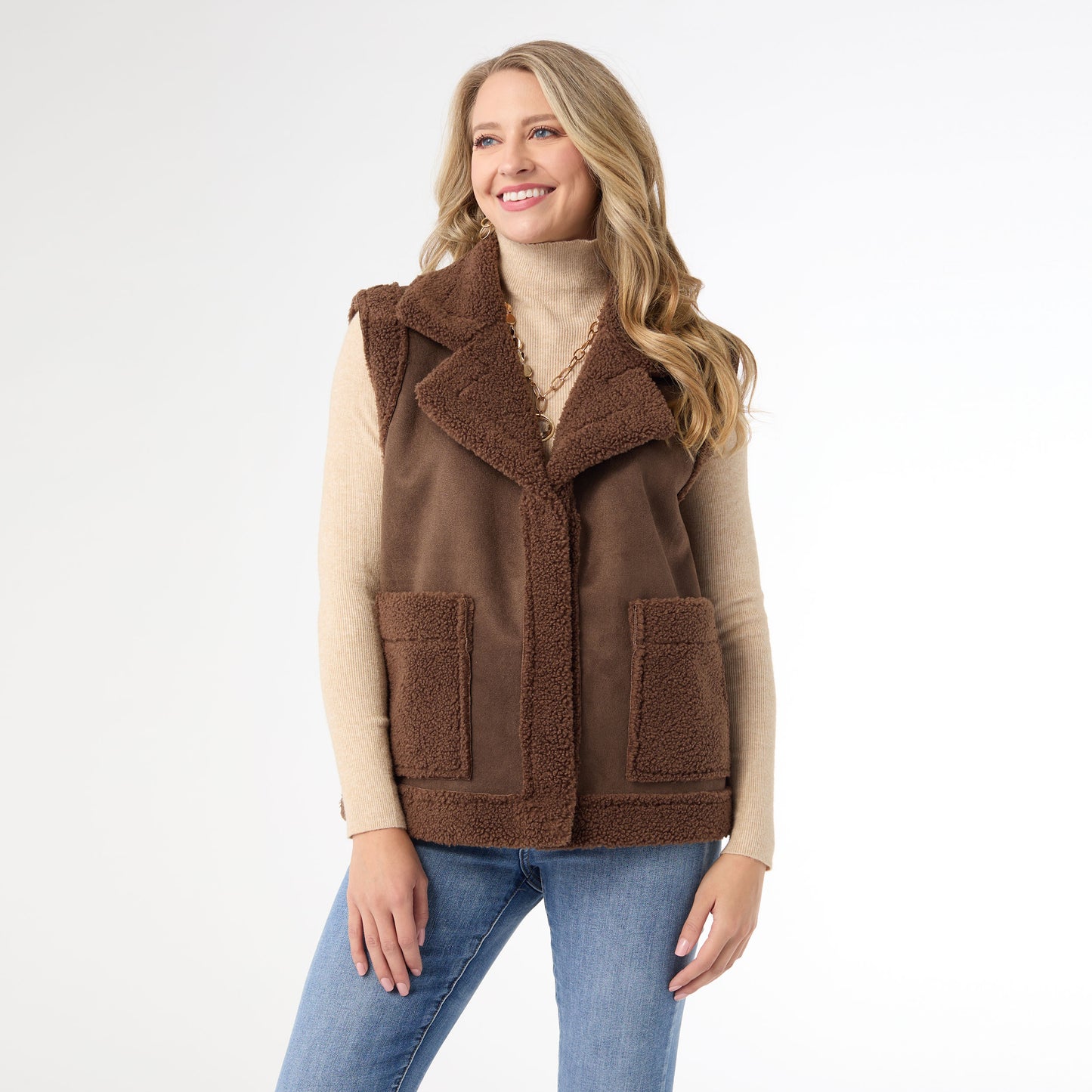 L/XL - Brittni Faux Suede Sherpa Lined Vest...