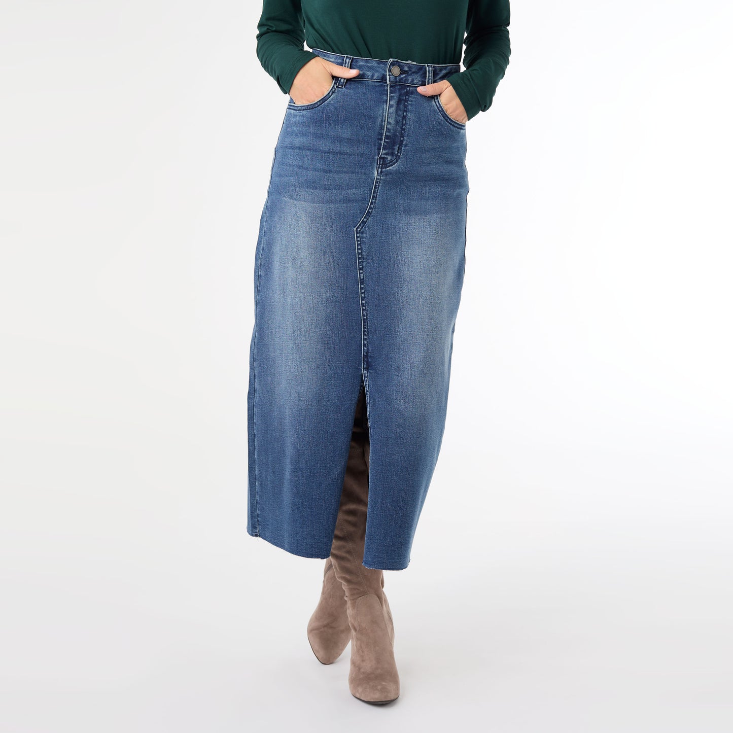 XL - EverStretch Long Skirt with Front Slit...