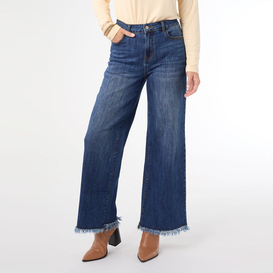 Bambu Soft Wide Leg with Fringe - Dark Denim M