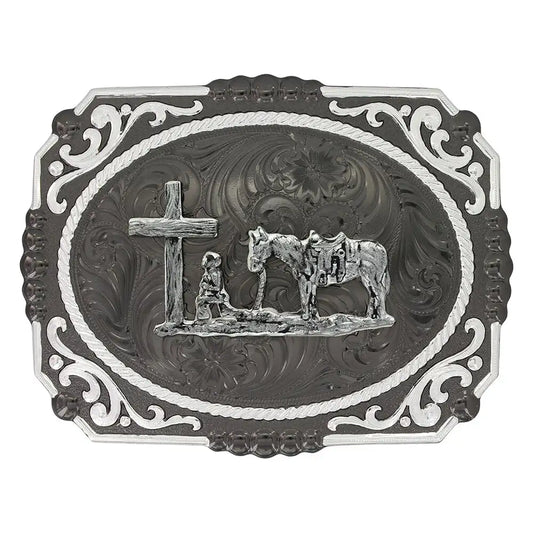 Montana Silversmiths Gunmetal Cameo Filigree with Christian Cowboy Buckle