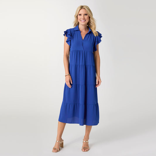 L/XL - Kendall Flutter Sleeve V-Neck Tiered Maxi..