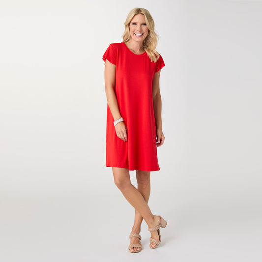 Francis Flutter Sleeve Dress - Tango Red XXL