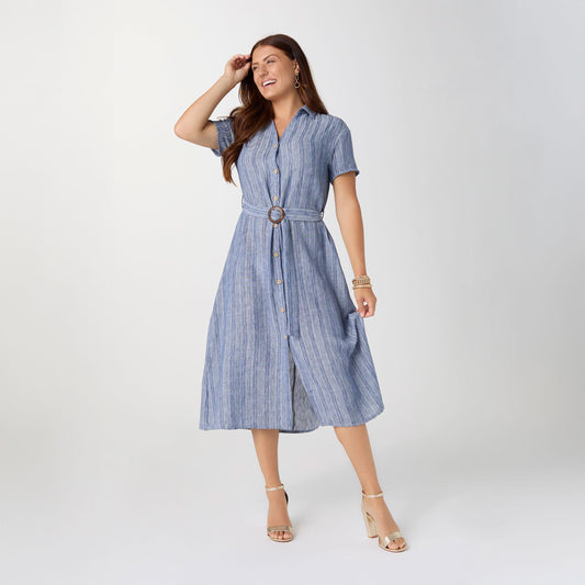 L/XL - Miriam Short Sleeve Shirtdress with...